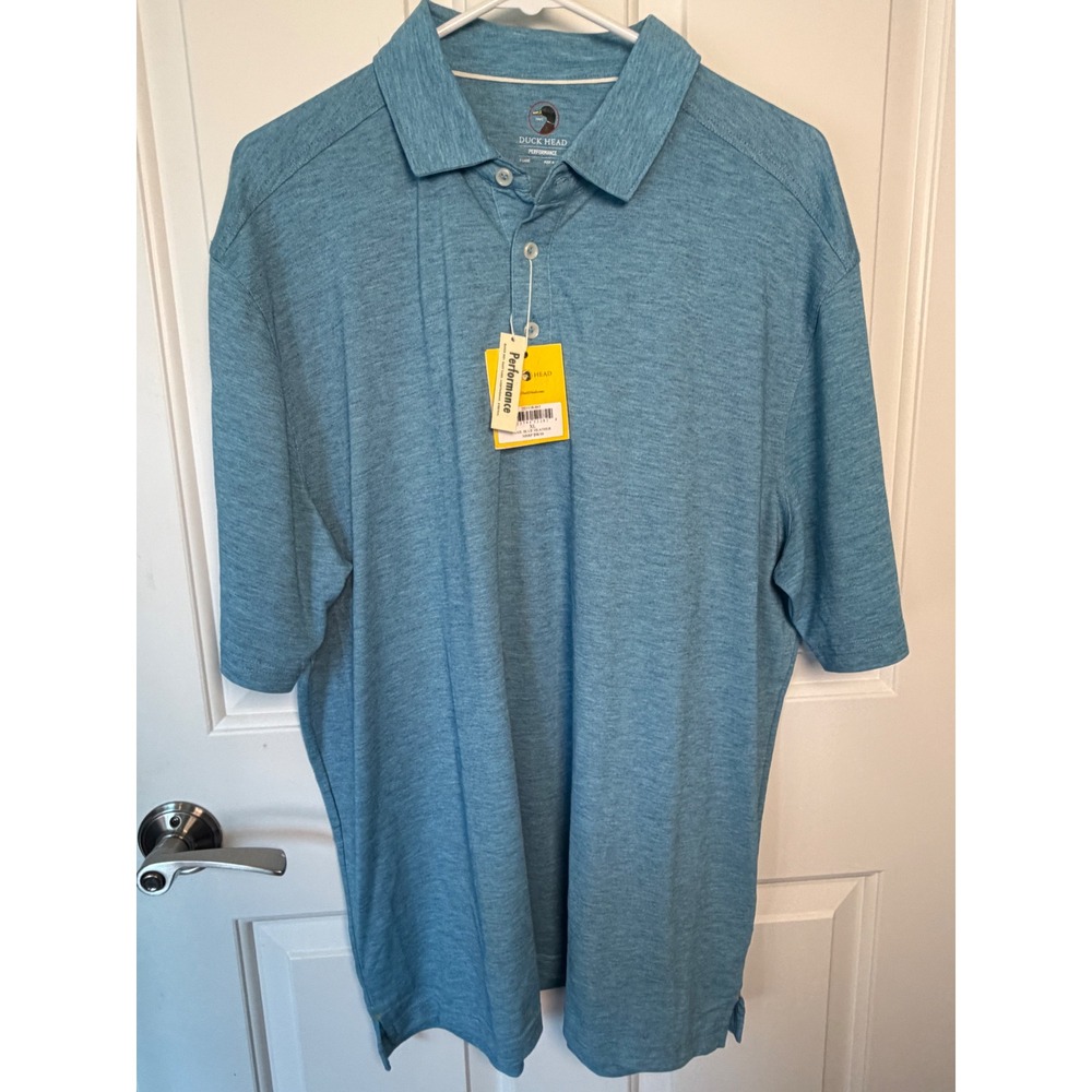 Duck Head Performance Polo Shirt Mens XL Blue Heather Short Sleeve NWT